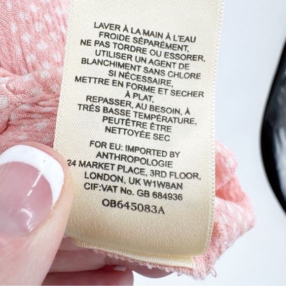 ✅ Anthropologie Maeve SMALL Nell Pink Dot Surplice Crop Ruffle Shirt Blouse - Picture 6 of 7